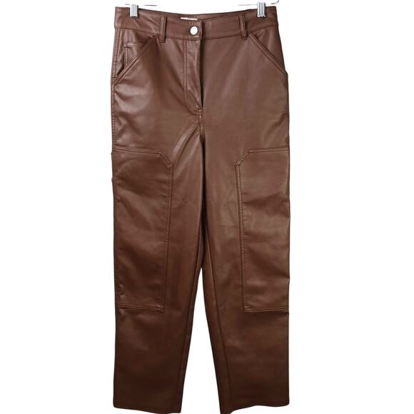 Wilfred Free SZ 4 Brown Faux Leather Utility Painter Style Pants - Picture 2 of 6